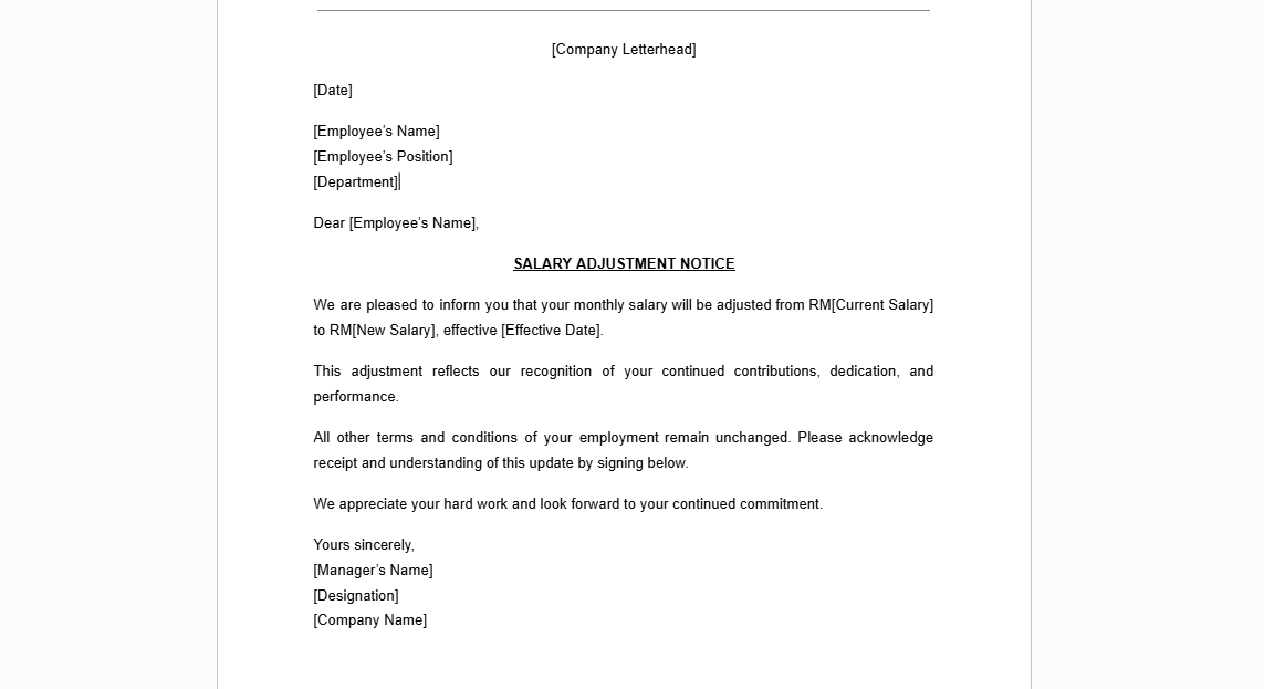 Salary Increment Letter Template